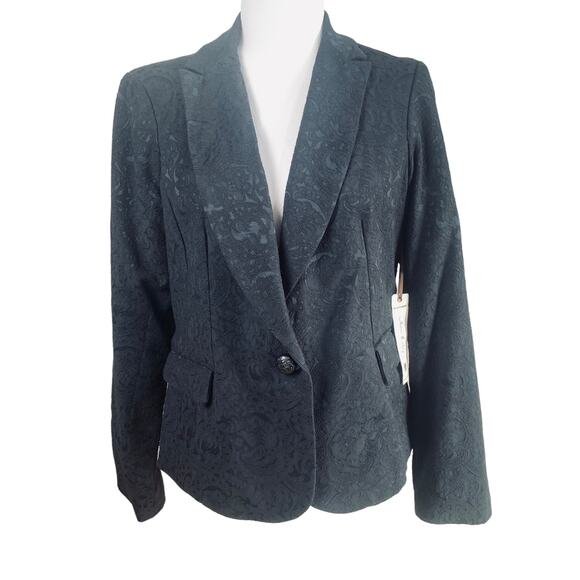 Willow & Clay Size M Jacquard Dressy Blazer Jacket Black One Button Classic - Picture 1 of 13